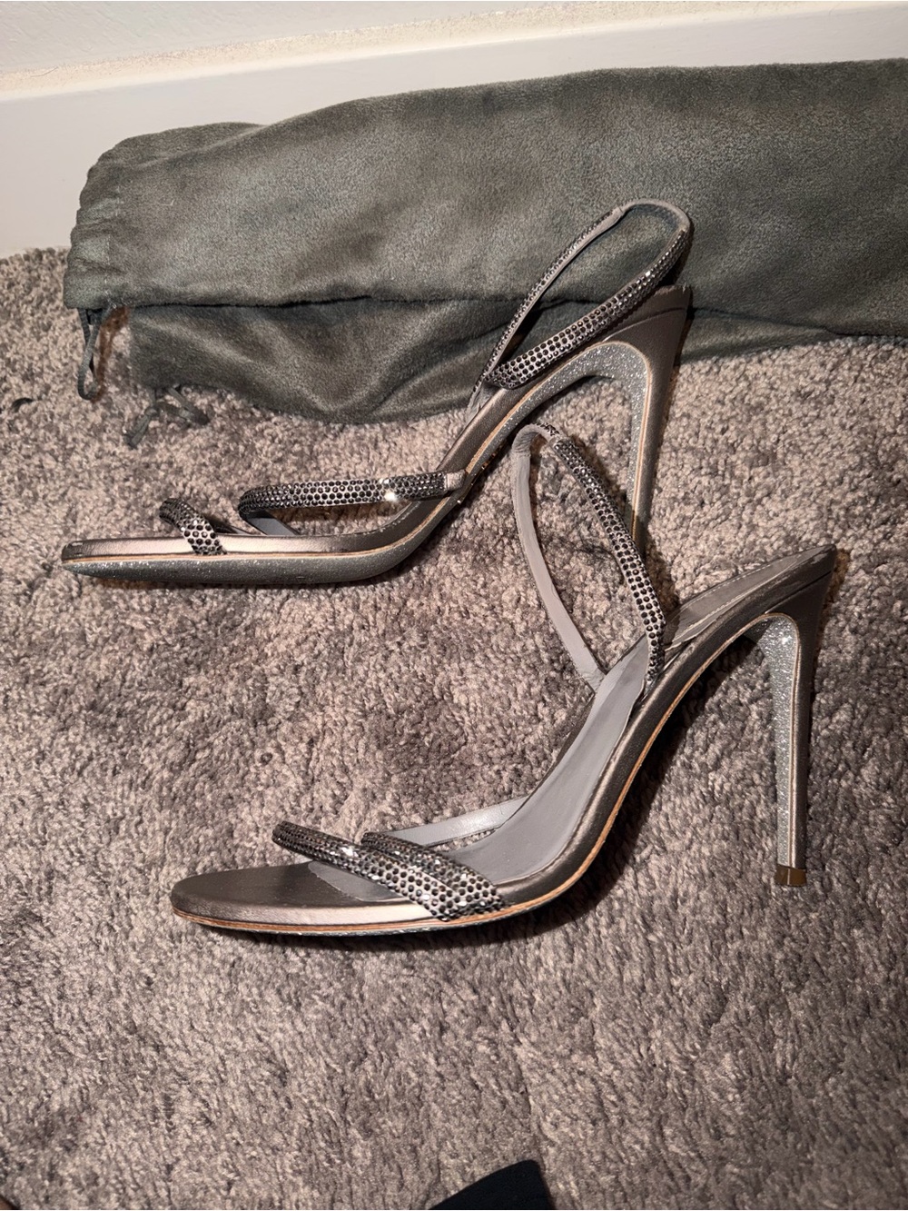Rene Caovilla Silver Crystal-Trim Strappy Heels - Picture 4 of 6